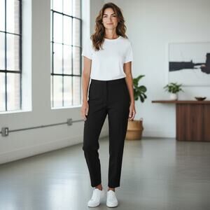 St. John Black Pants Women Size 10 Straight Leg Luxury Career Trousers